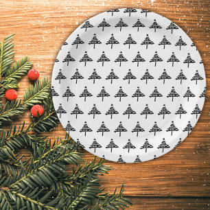 Moderne Weihnachtsbaum Schwarz-Weiß-Party-Papier  Pappteller