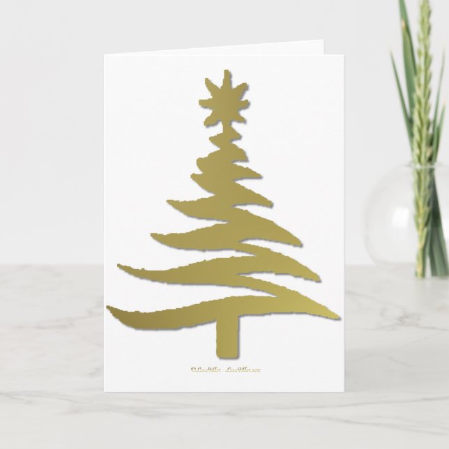 Moderne Weihnachtsbaum Stift Print Gold Feiertagskarte (Vorderseite)