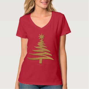 Moderne Weihnachtsbaum Stift Print Gold T-Shirt
