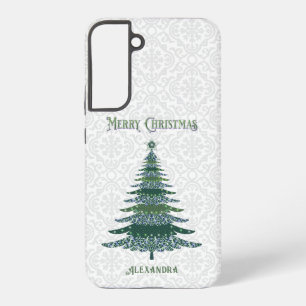 Moderne Weihnachtsbaum Weiß Grün Personalisiert Samsung Galaxy Hülle
