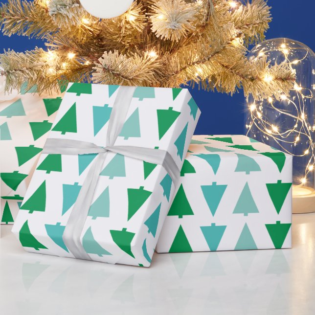 Moderne Weihnachtsbäume Aqua Holiday Gemustert Geschenkpapier (Feiertage)