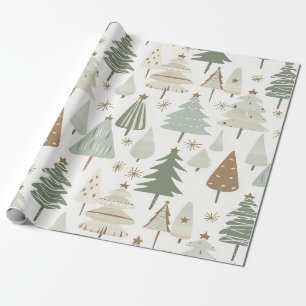 Moderne Weihnachtsbäume braun und grün Geschenkpapier