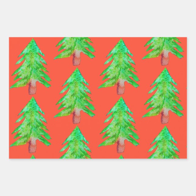 Moderne Weihnachtsbäume, buntes Kunstdesign Geschenkpapier Set (Vorderseite)
