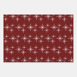 Moderne Weihnachtsbäume Einfache Schneeflocken Rot Geschenkpapier Set