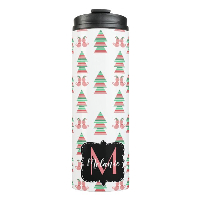 Moderne Weihnachtsbaume Elf Katzen Schneeflocken Thermosbecher (Vorderseite)