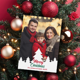Moderne Weihnachtsbäume Familienrotes Foto Feiertagskarte