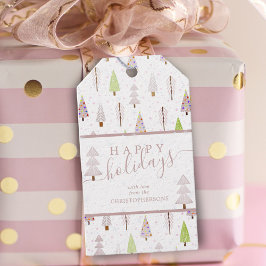 Moderne Weihnachtsbäume glückliche Ferien Pink Scr Geschenkanhänger