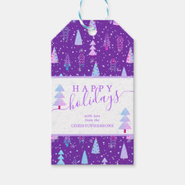 Moderne Weihnachtsbäume glückliche Ferien Script Geschenkanhänger