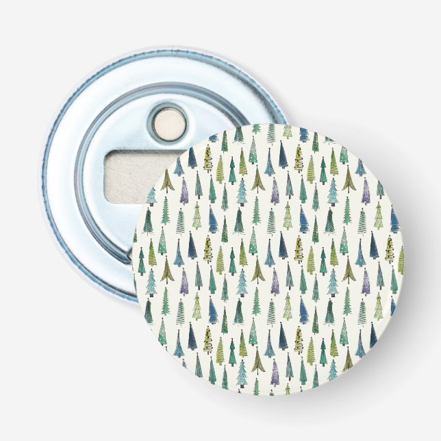 Moderne Weihnachtsbäume Illustriertes Muster Flaschenöffner (Vorderseite)