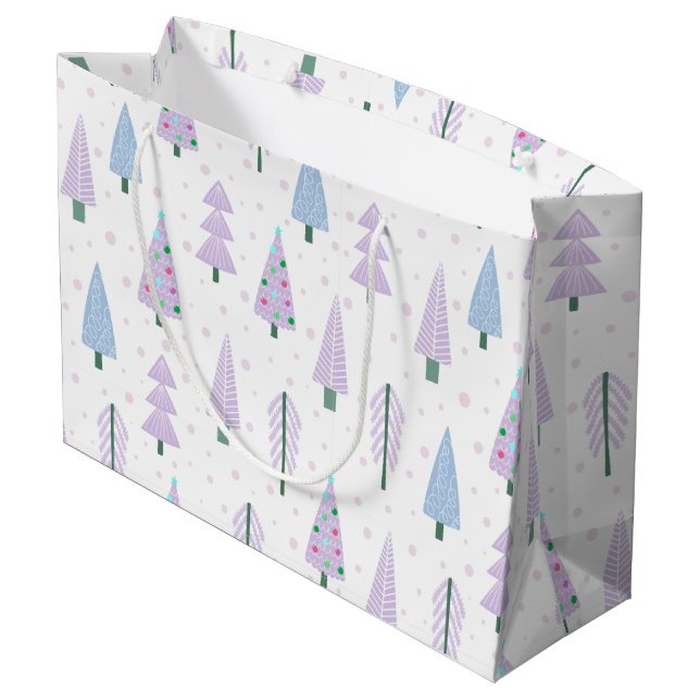 Moderne Weihnachtsbäume Lavender Abstrakte Muster Große Geschenktüte (Rückseite Schrägansicht)