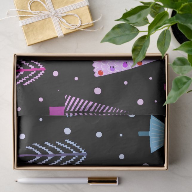 Moderne Weihnachtsbäume Lila Pink Black Seidenpapier (Geschenk)