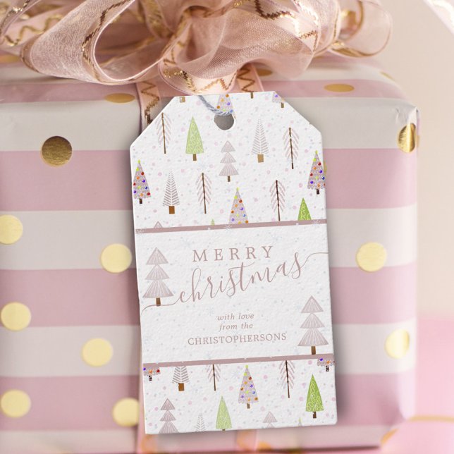 Moderne Weihnachtsbäume MERRY CHRISTMAS Pink Scrip Geschenkanhänger (Von Creator hochgeladen)