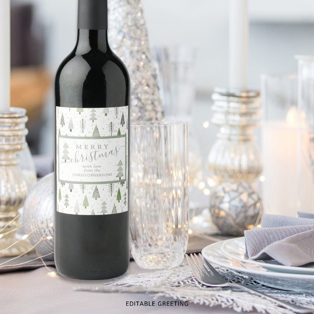 Moderne Weihnachtsbäume MERRY CHRISTMAS Skript Weinetikett (Von Creator hochgeladen)