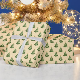 Moderne Weihnachtsbäume mit geschwungenem Band Geschenkpapier