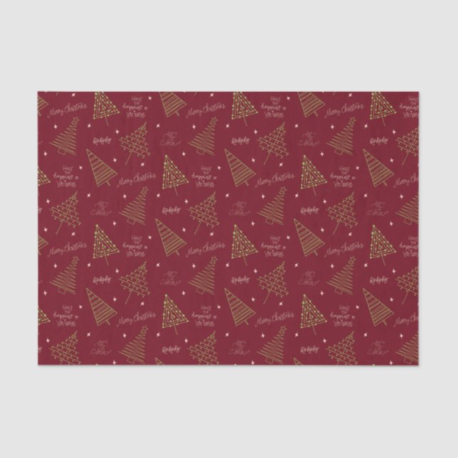 Moderne Weihnachtsbäume mit Jahresgrüße Rot Seidenpapier (Vorderseite)