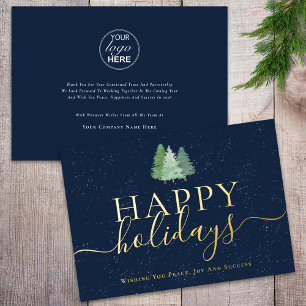 Moderne Weihnachtsbäume Navy Blau Gold Geschäft Folien Feiertagskarte