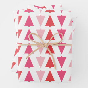 Moderne Weihnachtsbäume Pink Holiday Pattern Geschenkpapier Set