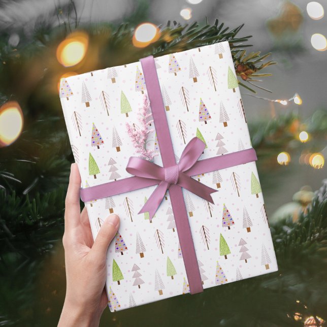 Moderne Weihnachtsbäume Rosa-Muster Geschenkpapier (Von Creator hochgeladen)