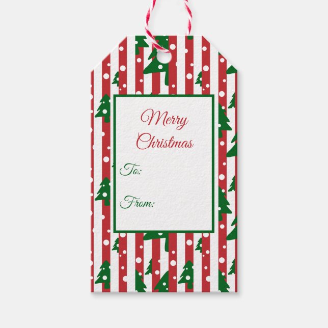 Moderne Weihnachtsbaume Rot-Grüne Streifen Muster Geschenkanhänger (Vorderseite)