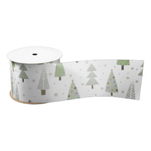 Moderne Weihnachtsbäume Sage Olive Green White Satinband