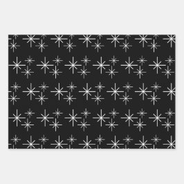 Moderne Weihnachtsbäume Schneeflocken Schwarz-weiß Geschenkpapier Set