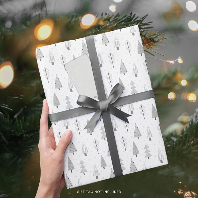 Moderne Weihnachtsbäume Silver Gray Muster Geschenkpapier (Von Creator hochgeladen)