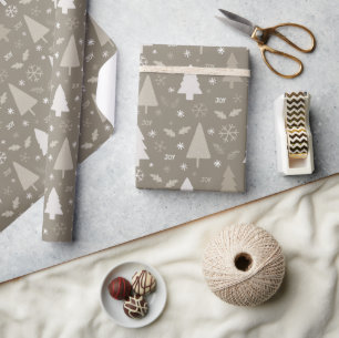 Moderne Weihnachtsbäume Taupe Geschenkpapier