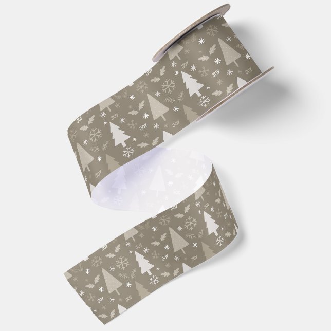 Moderne Weihnachtsbäume Taupe Satinband (Rückseite)