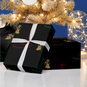 Moderne Weihnachtsbäume und Goldene Engel Geschenkpapier