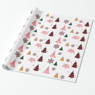 Moderne Weihnachtsbaume und Schneeflocken Geschenkpapier