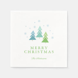 Moderne Weihnachtsbäume und Schneeflocken Serviette