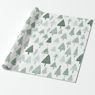 Moderne Weihnachtsbäume weiß und grün Geschenkpapier