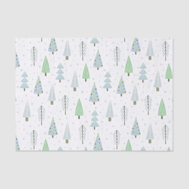 Moderne Weihnachtsbaumen Blaues Grünes Muster Seidenpapier (Vorderseite)
