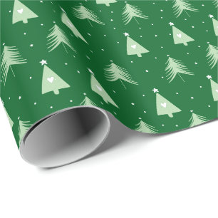 Moderne Weihnachtsbaumen in Grün und Weiß Geschenkpapier