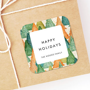 Moderne Weihnachtsbaumen Muster glückliche Ferien Quadratischer Aufkleber