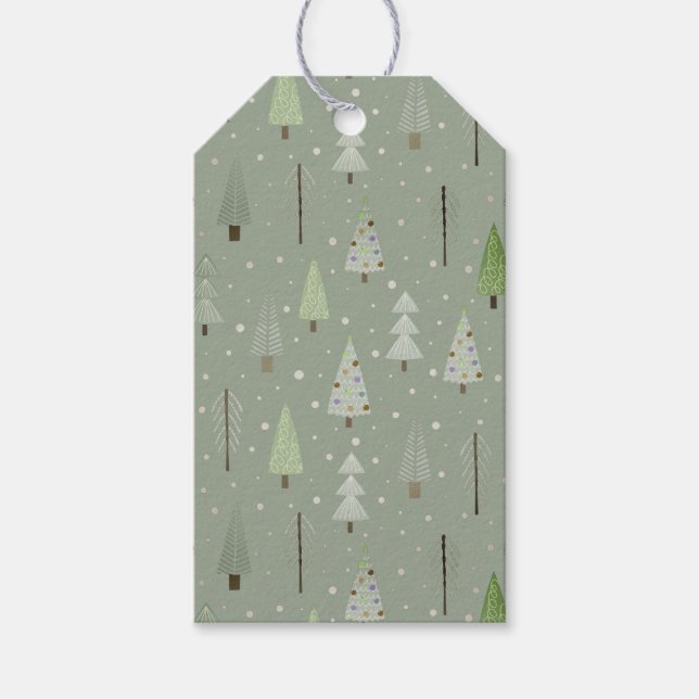 Moderne Weihnachtsbaumen Muster Sage Green Geschenkanhänger (Vorderseite)