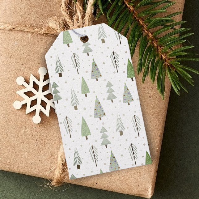 Moderne Weihnachtsbaumen Muster Sage Green Geschenkanhänger (Von Creator hochgeladen)
