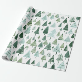 Moderne Weihnachtsbaumen Sage Green Geschenkpapier