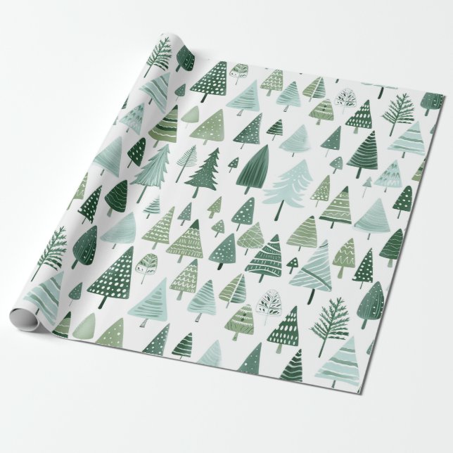 Moderne Weihnachtsbaumen Sage Green Geschenkpapier (Ungerollt)