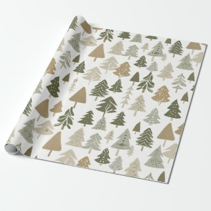 Moderne Weihnachtsbaumen Sage Olive Green Pattern Geschenkpapier