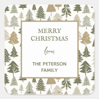 Moderne Weihnachtsbaumen Sage Olive Green Pattern Quadratischer Aufkleber