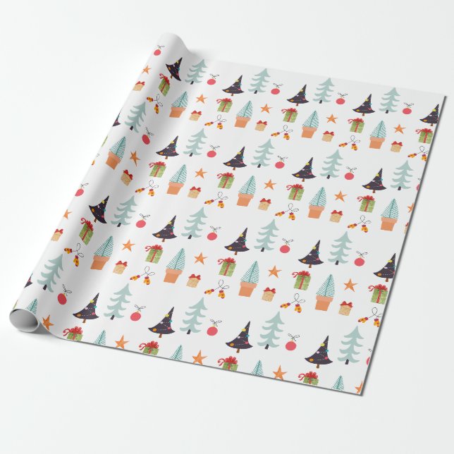 Moderne Weihnachtsbaumen zeigen grünes Muster Geschenkpapier (Ungerollt)