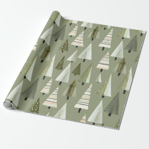 Moderne Weihnachtsbaumen zeigen grünes Muster Geschenkpapier