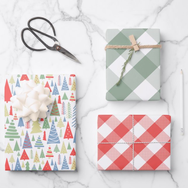 Moderne Weihnachtsbaumfarm Geschenkpapier Set (Vorderseite)