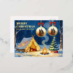 Moderne Weihnachtsbaumkugelfoto Folien Feiertagspostkarte