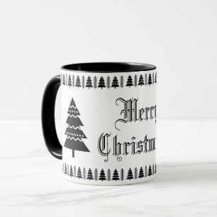 Moderne Weihnachtsbaummuster Schwarz und Weiß Tasse