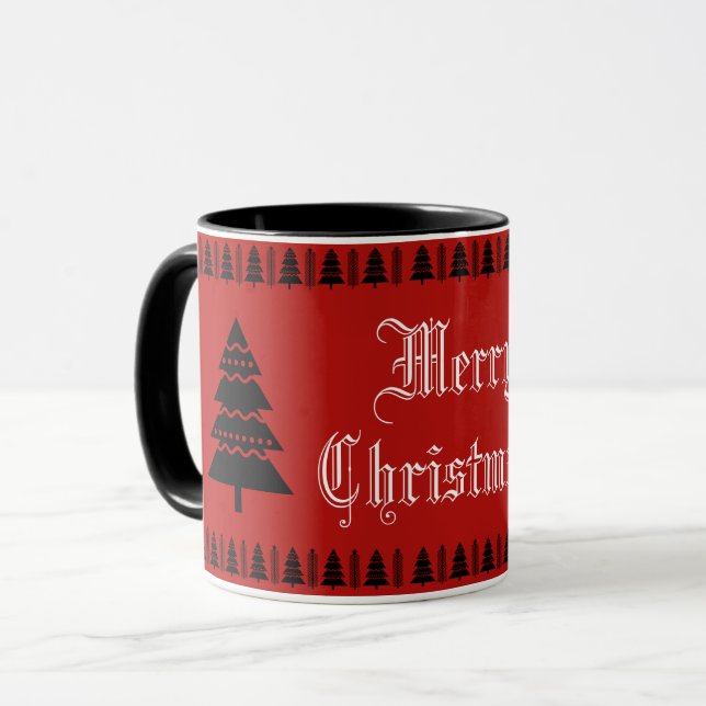 Moderne Weihnachtsbaummuster Schwarz Weiß Tasse (Vorderseite Links)