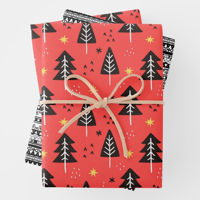 Moderne Weihnachtsbaumwrapping Paper Sheets Geschenkpapier Set (Beispiel)