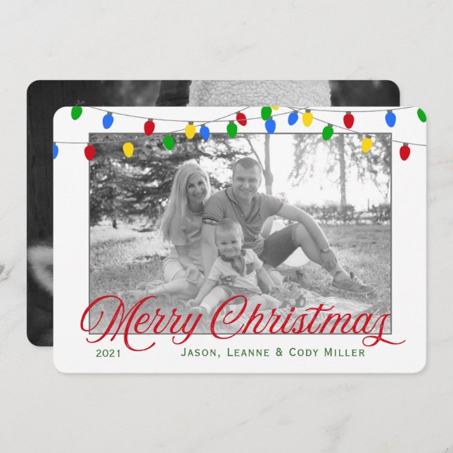 Moderne Weihnachtsbeleuchtung | 2 FOTO Feiertagskarte (Vorne/Hinten)