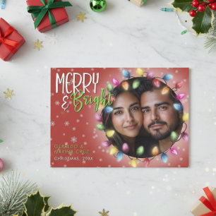 Moderne Weihnachtsbeleuchtung Merry & Bright Rot Feiertagskarte